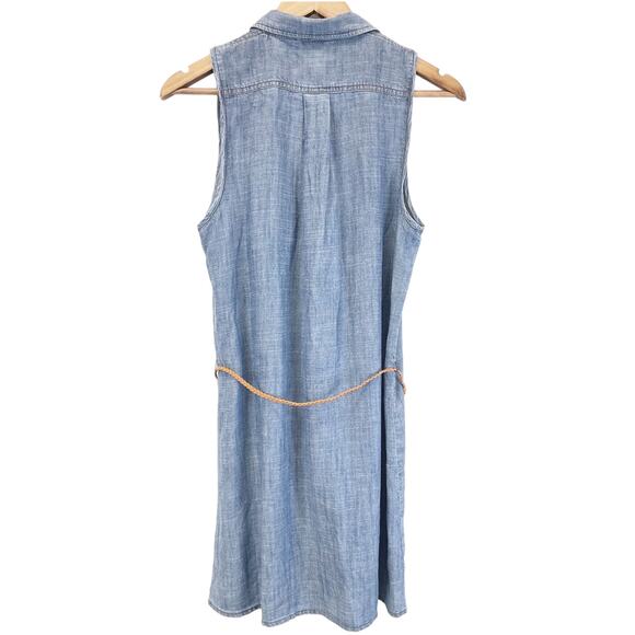 Level 99 Shirt Dress Womens Small Chambray Tencel Linen Pintuck Minimal Coastal - Picture 2 of 9